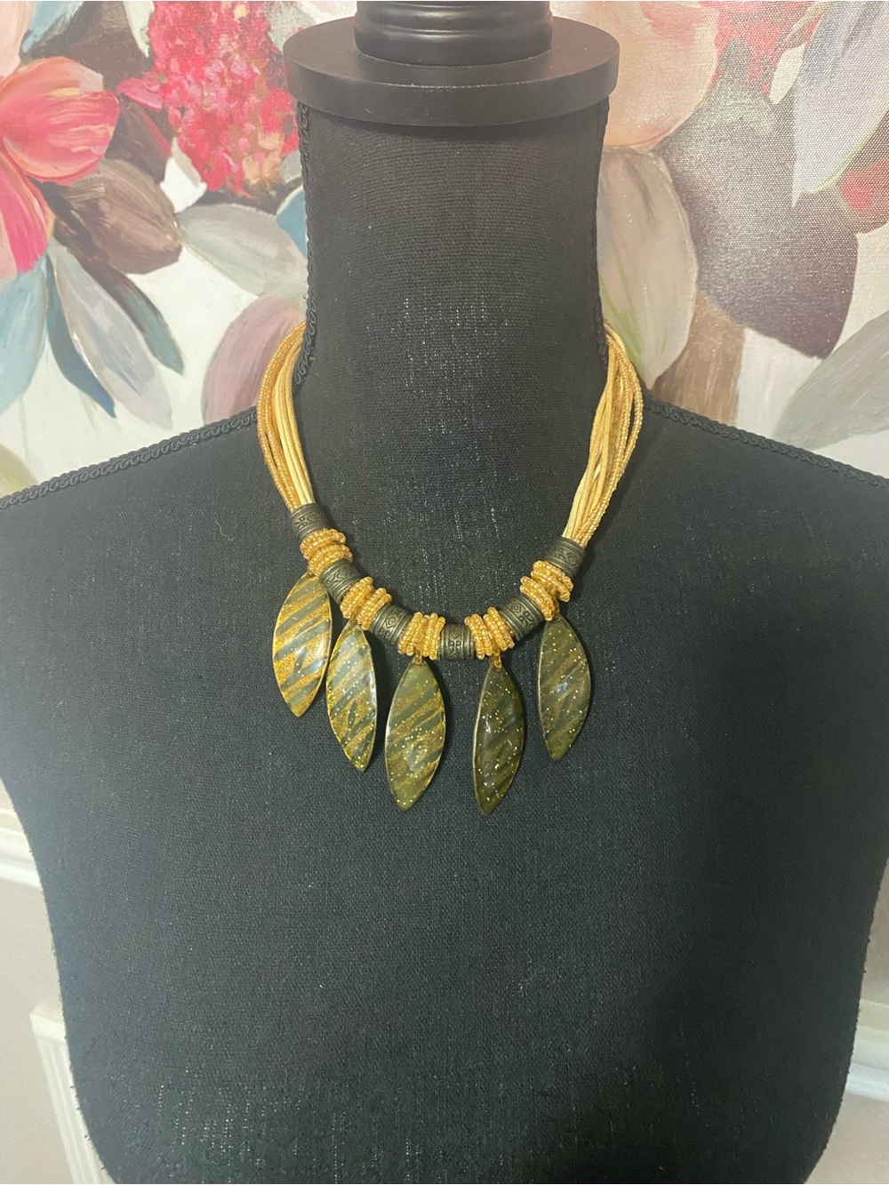Gold and Olive Leaf Statement Necklace